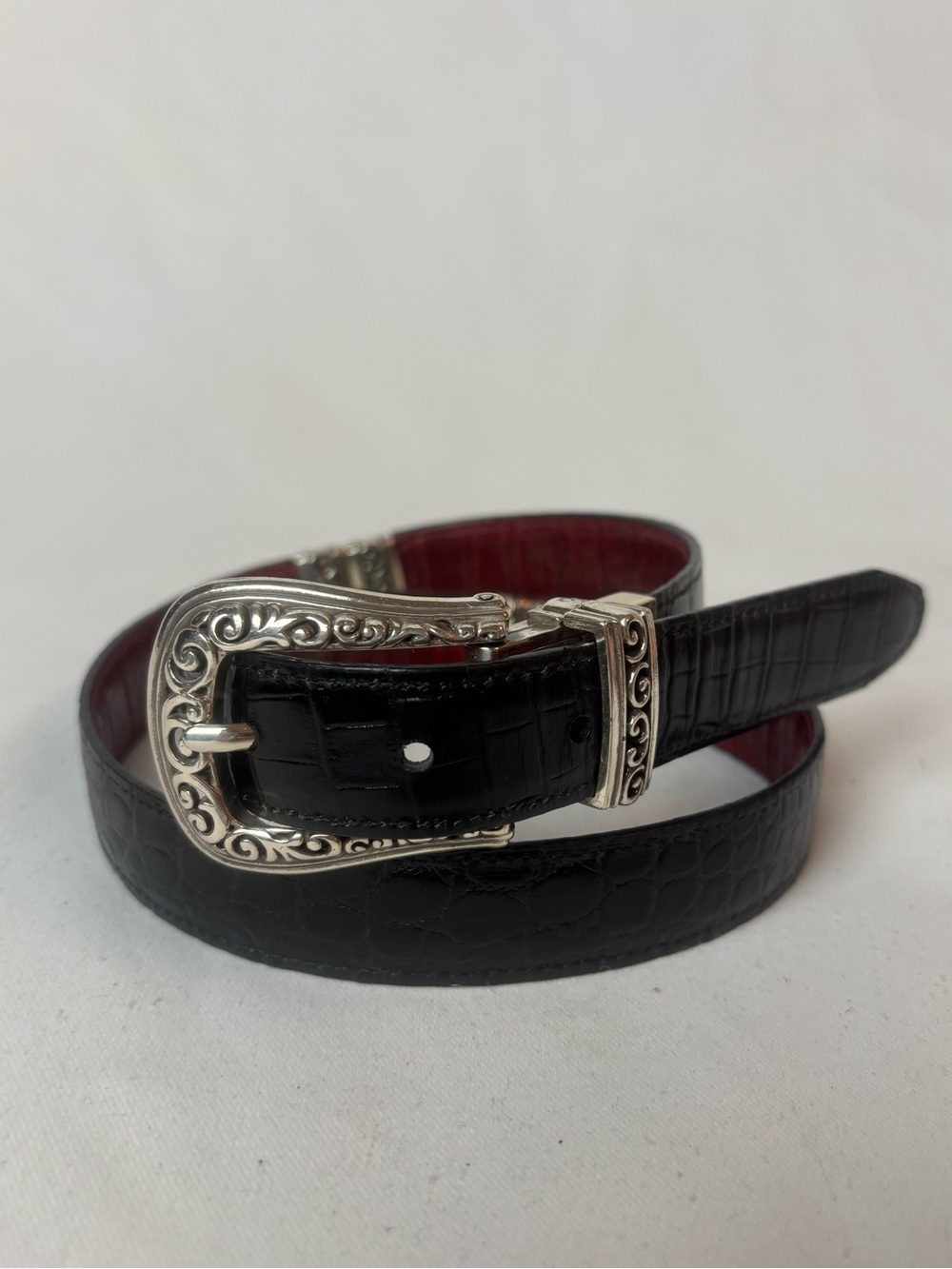Brighton Black Red Croc Reversible Belt Women’s Small Western Ornate 26”-30”